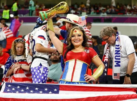 Mandatory Credit: Photo by Kieran McManus Shutterstock (13626395c) USA fans in the stands before the start of the match USA v Wales, FIFA World Cup, WM, Weltmeisterschaft, Fussball 2022, Group B, Football, Ahmad Bin Ali Stadium, Ar-Rayyan, Qatar - 21 Nov 2022 Editorial Use Only USA v Wales, FIFA World Cup 2022, Group B, Football, Ahmad Bin Ali Stadium, Ar-Rayyan, Qatar - 21 Nov 2022 Editorial Use Only  Copyright: xKieranxMcManus Shutterstockx 13626395c