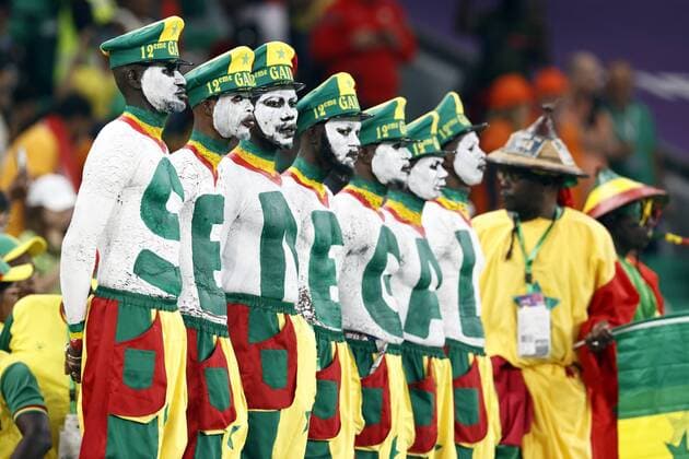 DOHA - Supporters of Senegal during the FIFA World Cup, WM, Weltmeisterschaft, Fussball Qatar 2022 group A match between Senegal and Netherlands at Al Thumama Stadium on November 21, 2022 in Doha, Qatar. ANP MAURICE VAN STONE FIFA World Cup Qatar 2022 2022 xVIxANPxSportx xxANPxIVx *** DOHA Supporters of Senegal during the FIFA World Cup Qatar 2022 group A match between Senegal and Netherlands at Al Thumama Stadium on November 21, 2022 in Doha, Qatar ANP MAURICE VAN STONE FIFA World Cup Qatar 2022 2022 xVIxANPxSportx xxANPxIVx 458181254 originalFilename: 458181254.jpg