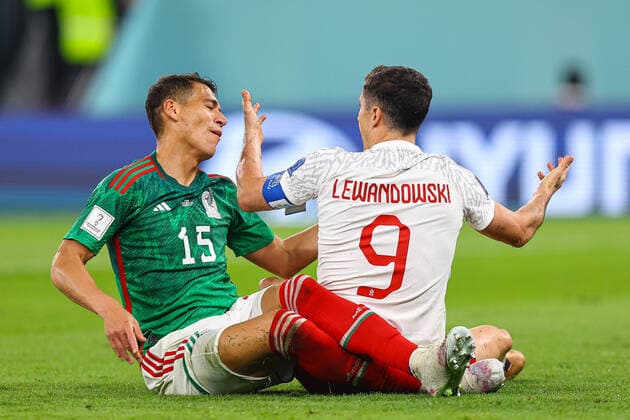 Hector Moreno, Robert Lewandowski during the FIFA World Cup, WM, Weltmeisterschaft, Fussball Qatar 2022 Group C match between Mexico and Poland at Stadium 974 on November 22, 2022 in Doha, Qatar. WCS 