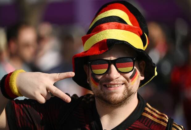 Qatar Soccer World Cup Germany - Japan 8322569 23.11.2022 A Germany s supporter poses for a photo before the start of the Qatar 2022 World Cup Group E soccer match between Germany and Japan at the Khalifa International Stadium in Doha, Qatar. Grigory Sysoev Sputnik Doha Qatar  Copyright: xGrigoryxSysoevx
