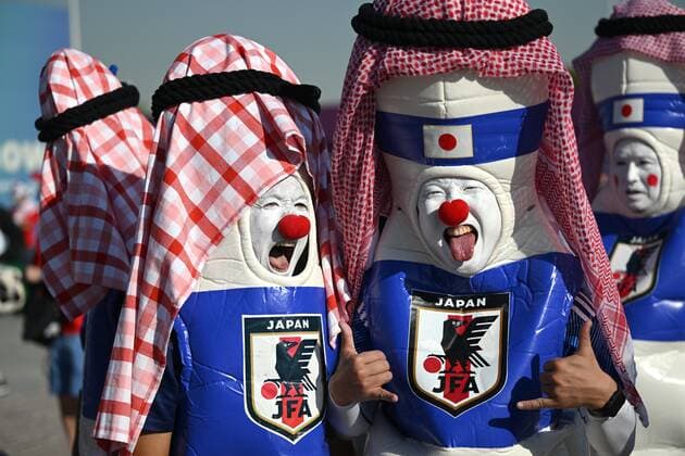 Qatar Soccer World Cup Germany - Japan 8322582 23.11.2022 Japan s supporters cheer before the start of the Qatar 2022 World Cup Group E soccer match between Germany and Japan at the Khalifa International Stadium in Doha, Qatar. Grigory Sysoev Sputnik Doha Qatar  Copyright: xGrigoryxSysoevx