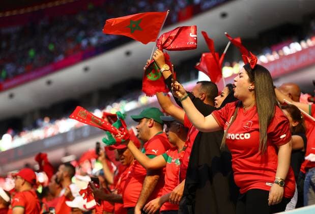 Mandatory Credit: Photo by Kieran McManus Shutterstock (13626453eb) Morocco fans in the stands Morocco v Croatia, FIFA World Cup, WM, Weltmeisterschaft, Fussball 2022, Group F, Football, Al Bayt Stadium, Al Khor, Qatar - 23 Nov 2022 Editorial Use Only Morocco v Croatia, FIFA World Cup 2022, Group F, Football, Al Bayt Stadium, Al Khor, Qatar - 23 Nov 2022 Editorial Use Only  Copyright: xKieranxMcManus Shutterstockx 13626453eb