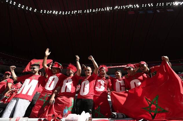 Mandatory Credit: Photo by Michael Zemanek Shutterstock (13626458ct) Morocco fans Morocco v Croatia, FIFA World Cup, WM, Weltmeisterschaft, Fussball 2022, Group F, Football, Al Bayt Stadium, Al Khor, Qatar - 23 Nov 2022 Editorial Use Only Morocco v Croatia, FIFA World Cup 2022, Group F, Football, Al Bayt Stadium, Al Khor, Qatar - 23 Nov 2022 Editorial Use Only  Copyright: xMichaelxZemanek Shutterstockx 13626458ct