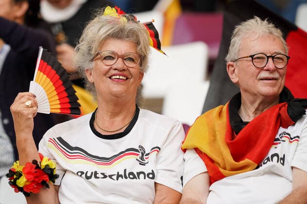 DOHA, QATAR - NOVEMBER 23: Fans of Team Germany before the FIFA World Cup, WM, Weltmeisterschaft, Fussball Qatar 2022 group E match between Germany and Japan at Khalifa International Stadium on November 23, 2022 in Doha, Qatar. (Photo by Florencia Tan Jun PxImages Icon Sportswire) SOCCER: NOV 23 FIFA World Cup - Japan v Germany Icon221123002
