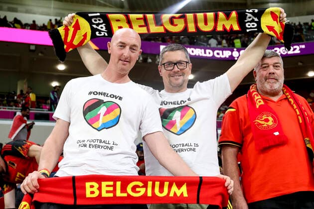 Sport Bilder des Tages Belgian fans and supporters pictured during a soccer game between Belgium s national team, Nationalteam the Red Devils and Canada, in Group F of the FIFA 2022 World Cup in Al Rayyan, State of Qatar on Wednesday 23 November 2022. BRUNOxFAHY  x53191428x