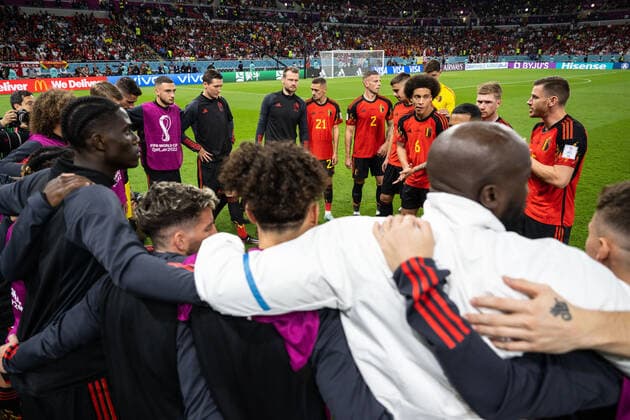221123 Players of Belgium ahead of the FIFA World Cup, WM, Weltmeisterschaft, Fussball 2022 football match between Belgium and Canada on November 23, 2022 in Doha. Photo: Joel Marklund BILDBYRAN kod JM JM0385 bbeng fotboll football soccer fotball vm fotbolls-vm fotball-vm fotbolls-vm 2022 fifa world cup 2022 belgien belgium kanada canada Copyright: JOELxMARKLUND BB221123JM109