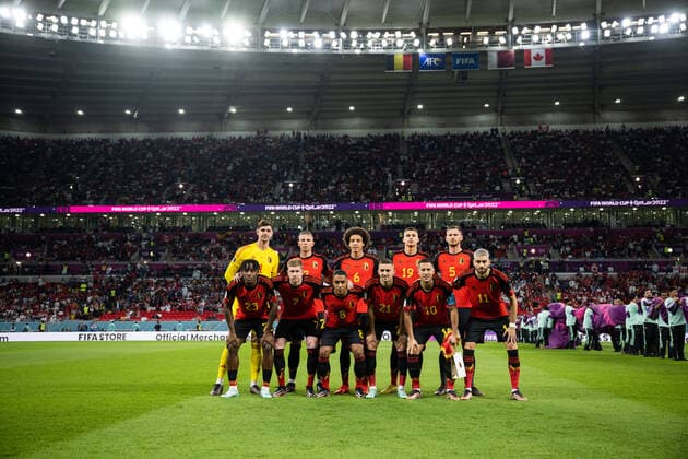 221123 The starting eleven of Belgium ahead of the FIFA World Cup, WM, Weltmeisterschaft, Fussball 2022 football match between Belgium and Canada on November 23, 2022 in Doha. Photo: Joel Marklund BILDBYRAN kod JM JM0385 bbeng fotboll football soccer fotball vm fotbolls-vm fotball-vm fotbolls-vm 2022 fifa world cup 2022 belgien belgium kanada canada Copyright: JOELxMARKLUND BB221123JM110