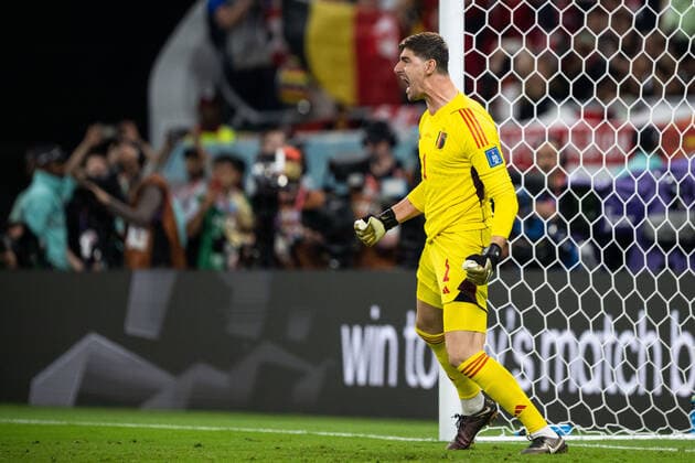 221123 Goalkeeper Thibaut Courtoisof Belgium celebrates after saved penalty during the FIFA World Cup, WM, Weltmeisterschaft, Fussball 2022 football match between Belgium and Canada on November 23, 2022 in Doha. Photo: Joel Marklund BILDBYRAN kod JM JM0385 bbeng fotboll football soccer fotball vm fotbolls-vm fotball-vm fotbolls-vm 2022 fifa world cup 2022 belgien belgium kanada canada jubel Copyright: JOELxMARKLUND BB221123JM117