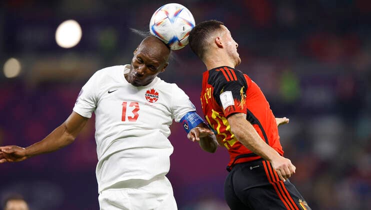 belgium vs canada AL-RAYYAN, AR - 23.11.2022: BELGIUM VS CANADA - HUTCHINSON Atiba of Canada and HAZARD Eden of Belgium during a match between Belgium and Canada, valid for the group stage of the World Cup, held at Al Rayyan Stadium in Al-Rayyan, Qatar. (Photo: Rodolfo Buhrer La Imagem Fotoarena) x2297859x  RodolfoxBuhrer