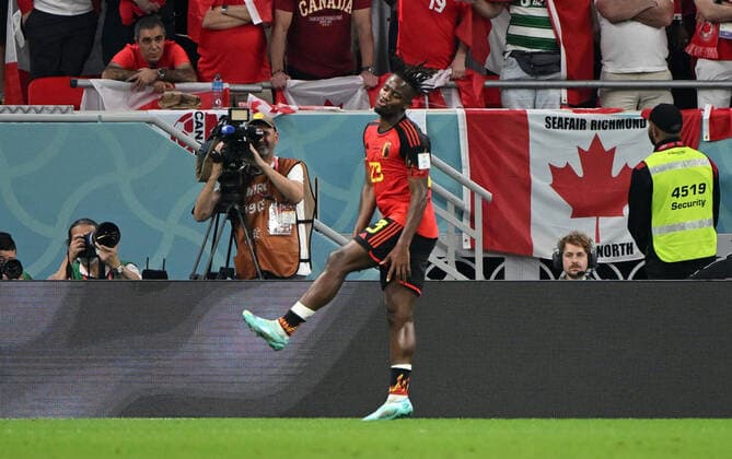 Fussball, Herren, Saison 2022 23, WM in Katar, Gruppe F (1. Spieltag), Belgien - Kanada im Ahmed bin Ali Stadium in Ar-Rayyan, Michy Batshuayi (Belgien), Jubel nach Tor zum 1:0, 23.11. 2022, Copyright: xMatthiasxKochx