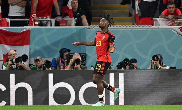 Fussball, Herren, Saison 2022 23, WM in Katar, Gruppe F (1. Spieltag), Belgien - Kanada im Ahmed bin Ali Stadium in Ar-Rayyan, Michy Batshuayi (Belgien), Jubel nach Tor zum 1:0, 23.11. 2022, Copyright: xMatthiasxKochx