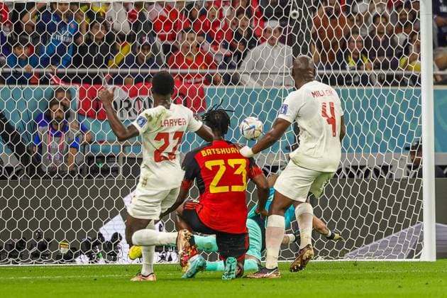Belgium v Canada 2022 FIFA World Cup, WM, Weltmeisterschaft, Fussball 23 11 2022. Match Nine Goal 1-0 Michy Batshuayi (23) of Belgium scores a goal during the 2022 Fifa World Cup match between Belgium and Canada at Ahmad bin Ali Stadium, Al Rayyan, Qatar on 23 November 2022. Editorial use only , Copyright: xNigelxKeenex PSI-16406-0026