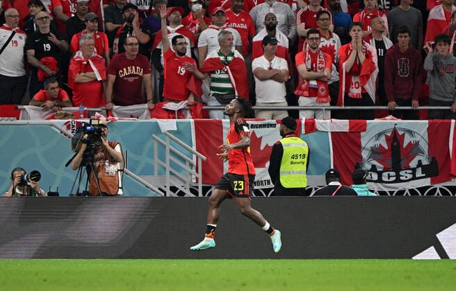 Fussball, Herren, Saison 2022 23, WM in Katar, Gruppe F (1. Spieltag), Belgien - Kanada im Ahmed bin Ali Stadium in Ar-Rayyan, Michy Batshuayi (Belgien), Jubel nach Tor zum 1:0, 23.11. 2022, Copyright: xMatthiasxKochx