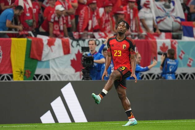 QAT, WM FIFA 2022, Group F, Belgien vs Kanada 23.11.2022, Khalifa International Stadium, Doha, QAT, WM FIFA 2022, Group F, Belgien vs Kanada, im Bild Belgium s forward Michy Batshuayi freut sich über das Tor zum 1:0.