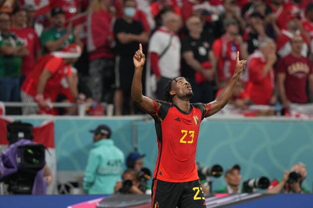 QAT, WM FIFA 2022, Group F, Belgien vs Kanada 23.11.2022, Khalifa International Stadium, Doha, QAT, WM FIFA 2022, Group F, Belgien vs Kanada, im Bild Belgium s forward Michy Batshuayi freut sich über das Tor zum 1:0.
