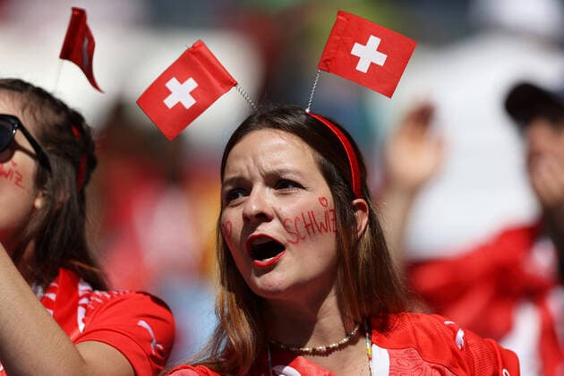 24th November 2022; Al Janoub Stadium, Al Wakrah, Qatar; FIFA World Cup, WM, Weltmeisterschaft, Fussball Football, Switzerland versus Cameroon; Switzerland fan in fancy dress  ActionPlus12452196 JohnxPatrickxFletcher