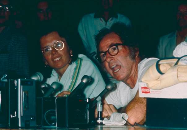 American former tennis players Billie Jean King and Bobby Riggs, Huston, USA 1990s 