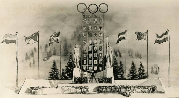 The Olympic Tower of Nations, artist s conception for the VIII Olympic Winter games, Winterspiele,Spiele, Summer games Squaw Valley, USA 1960 