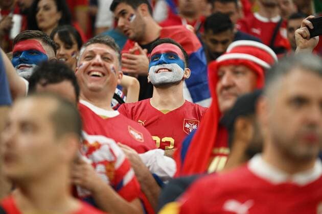 Qatar Soccer World Cup Brazil - Serbia 8324082 24.11.2022 Serbia s fans cheers their team before the start of the Qatar 2022 World Cup Group G soccer match between Brazil and Serbia at the Lusail Stadium in Lusail, Qatar. Grigory Sysoev Sputnik Lusail Qatar  Copyright: xGrigoryxSysoevx