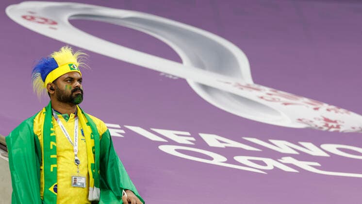 (221124) -- LUSAIL, Nov. 24, 2022 -- A fan is seen before the Group G match between Brazil and Serbia at the 2022 FIFA World Cup, WM, Weltmeisterschaft, Fussball at Lusail Stadium in Lusail, Qatar, Nov. 24, 2022. ) (SP)QATAR-LUSAIL-FOOTBALL-2022 WORLD CUP-GROUP G-BRA VS SRB WangxLili 