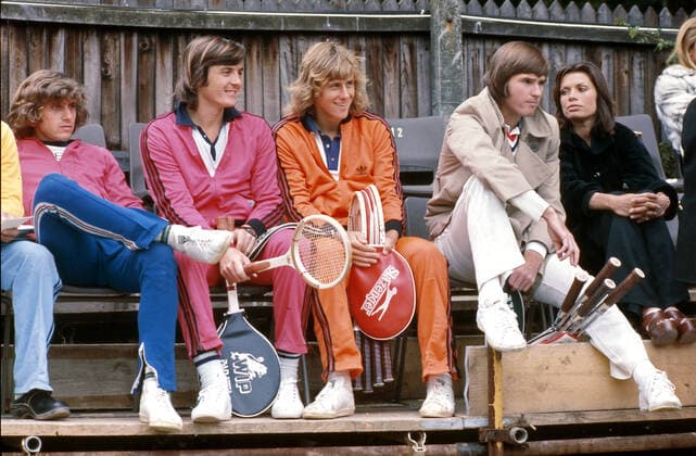 NOTTINGHAM 1974 Bjorn Borg along with Argentine Guillermo Vilas, the Italian Adriano Panatta, Jimmy Connors and Ilie Nastases wife Dominique. Foto Jacob Forsell XP SCANPIX Kod 14 NOTTINGHAM UK x14x