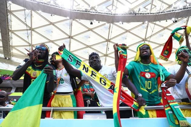 Mandatory Credit: Photo by Kieran McManus Shutterstock (13634753a) Senegal fans. Qatar v Senegal, FIFA World Cup, WM, Weltmeisterschaft, Fussball 2022, Group A, Football, Al Thumama Stadium, Doha, Qatar - 25 Nov 2022 Editorial Use Only Qatar v Senegal, FIFA World Cup 2022, Group A, Football, Al Thumama Stadium, Doha, Qatar - 25 Nov 2022 Editorial Use Only  Copyright: xKieranxMcManus Shutterstockx 13634753a