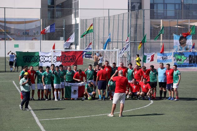 Match between Croatian and Mexican supporters: FIFA World Cup, WM, Weltmeisterschaft, Fussball Qatar 2022 Croatian and Mexican fans during the match between Croatia and Mexico supporters at the Fifa Fan Festival at GEMS Wellington School on November 25, 2022., in Doha, Qatar. IgorxKralj PIXSELL