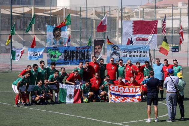 Match between Croatian and Mexican supporters: FIFA World Cup, WM, Weltmeisterschaft, Fussball Qatar 2022 Croatian and Mexican fans during the match between Croatia and Mexico supporters at the Fifa Fan Festival at GEMS Wellington School on November 25, 2022., in Doha, Qatar. IgorxKralj PIXSELL