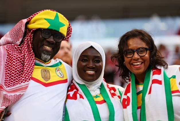 Doha, Qatar, 25th November 2022. Senegal fans during the FIFA World Cup, WM, Weltmeisterschaft, Fussball 2022 match at Al Thumama Stadium, Doha. Picture credit should read: David Klein Sportimage EDITORIAL USE ONLY. No use with unauthorised audio, video, data, fixture lists, club league logos or live services. Online in-match use limited to 120 images, no video emulation. No use in betting, games or single club league player publications. SPI-2064-0007