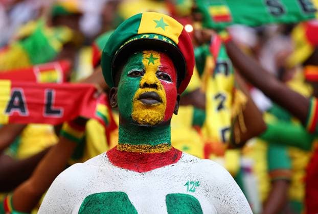Doha, Qatar, 25th November 2022. Senegal fans during the FIFA World Cup, WM, Weltmeisterschaft, Fussball 2022 match at Al Thumama Stadium, Doha. Picture credit should read: David Klein Sportimage EDITORIAL USE ONLY. No use with unauthorised audio, video, data, fixture lists, club league logos or live services. Online in-match use limited to 120 images, no video emulation. No use in betting, games or single club league player publications. SPI-2064-0012