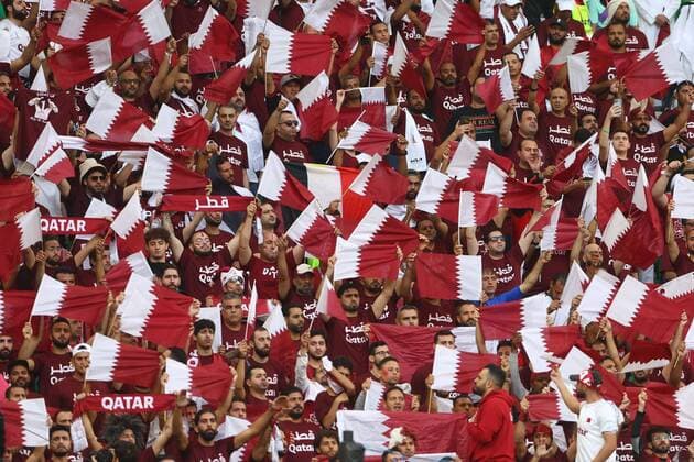 Mandatory Credit: Photo by Kieran McManus Shutterstock (13634753ao) Qatar fans. Qatar v Senegal, FIFA World Cup, WM, Weltmeisterschaft, Fussball 2022, Group A, Football, Al Thumama Stadium, Doha, Qatar - 25 Nov 2022 Editorial Use Only Qatar v Senegal, FIFA World Cup 2022, Group A, Football, Al Thumama Stadium, Doha, Qatar - 25 Nov 2022 Editorial Use Only  Copyright: xKieranxMcManus Shutterstockx 13634753ao