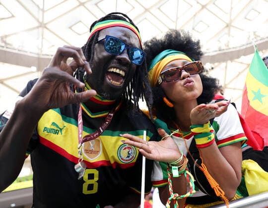 (221125) -- DOHA, Nov. 25, 2022 -- Fans react before the Group A match between Qatar and Senegal at the 2022 FIFA World Cup, WM, Weltmeisterschaft, Fussball at Al Thumama Stadium in Doha, Qatar, Nov. 25, 2022. ) (SP)QATAR-DOHA-2022 WORLD CUP-GROUP A-QAT VS SEN ZhengxHuansong 