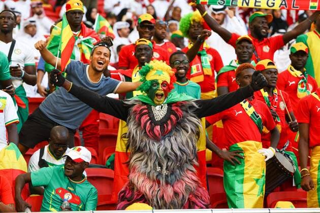 Mandatory Credit: Photo by Kieran McManus Shutterstock (13634753ay) Senegal fans. Qatar v Senegal, FIFA World Cup, WM, Weltmeisterschaft, Fussball 2022, Group A, Football, Al Thumama Stadium, Doha, Qatar - 25 Nov 2022 Editorial Use Only Qatar v Senegal, FIFA World Cup 2022, Group A, Football, Al Thumama Stadium, Doha, Qatar - 25 Nov 2022 Editorial Use Only  Copyright: xKieranxMcManus Shutterstockx 13634753ay