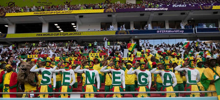 DOHA, QATAR - NOVEMBER 25: Senegal fans salute during the national anthem before the FIFA World Cup, WM, Weltmeisterschaft, Fussball Qatar 2022 Group A match between Qatar and Senegal at Al Thumama Stadium on November 25, 2022 in Doha, Qatar. (Photo by Sebastian Frej) WCS  Copyright: xSebastianxFrej