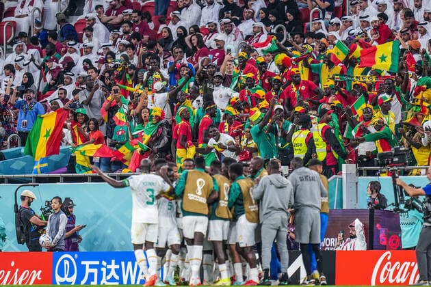 Qatar v Senegal: Group A - FIFA World Cup, WM, Weltmeisterschaft, Fussball Qatar 2022 Fans of Senegal team celebrate after (9) DIA Boulaye score first goal during the FIFA World Cup Qatar 2022 Group A match between Qatar and Senegal at Al Thumama Stadium on 25 November 2022 in Doha, Qatar. Doha Qatar  Copyright: xAymanxArefx originalFilename:aref-notitle221125_npT0t.jpg