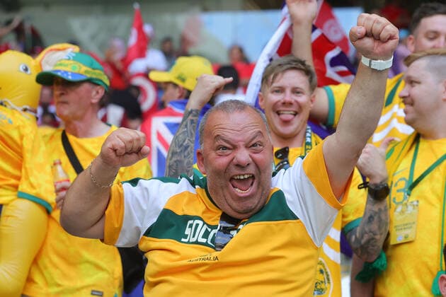 Australian fans during the FIFA World Cup, WM, Weltmeisterschaft, Fussball Qatar 2022 Group D match between Tunisia and Australia at Al Wakrah Sports Club, Al Wakrah, Qatar on 26 November 2022. Copyright: xPeterxDovganx 34460024