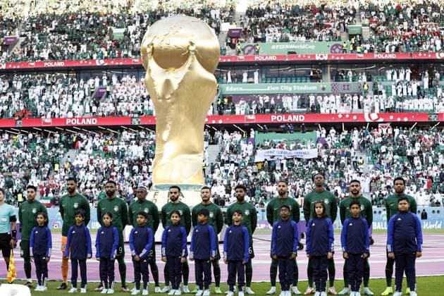 DOHA - (LR) Salem Al-Dawsari of Saudi Arabia, Saudi Arabia goalkeeper Mohammed Al Owais, Firas Al Buraikan of Saudi Arabia, Saud Abdulhamid of Saudi Arabia, Mohammed Al Burayk of Saudi Arabia, Abdulelah Al Malki of Saudi -Arabia, Sami Al Najei of Saudi Arabia, Saleh Al Shehri of Saudi Arabia, Mohamed Kanno of Saudi Arabia, Abdulelah Al Amri of Saudi Arabia Ali Al Bulayhi of Saudi Arabia during the FIFA World Cup, WM, Weltmeisterschaft, Fussball lineup Qatar 2022 Group C match between Poland and Saudi Arabia at the Education City Stadium on November 26, 2022 in Doha, Qatar. AP Dutch Height MAURICE OF STONE FIFA World Cup Qatar 2022 2022 xVIxANPxSportx xMauricexvanxSteenxWKxIVx *** DOHA LR Salem Al Dawsari of Saudi Arabia, Saudi Arabia goalkeeper Mohammed Al Owais, Firas Al Buraikan of Saudi Arabia, Saud Abdulhamid of Saudi Arabia, Mohammed Al Burayk of Saudi Arabia, Abdulelah Al Malki of Saudi Arabia, Sami Al Najei of Saudi Arabia, Saleh Al Shehri of Saudi Arabia, Mohamed Kanno of Saudi Arabia, Abdulelah Al Amri of Saudi Arabia Ali Al Bulayhi of Saudi Arabia during the FIFA World Cup lineup Qatar 2022 Group C match between Poland and Saudi Arabia at the Education City Stadium on November 26, 2022 in Doha, Qatar AP Dutch Height MAURICE OF STONE FIFA World Cup Qatar 2022 2022 xVIxANPxSportx xMauricexvanxSteenxWKxIVx 458389070 originalFilename: 458389070.jpg