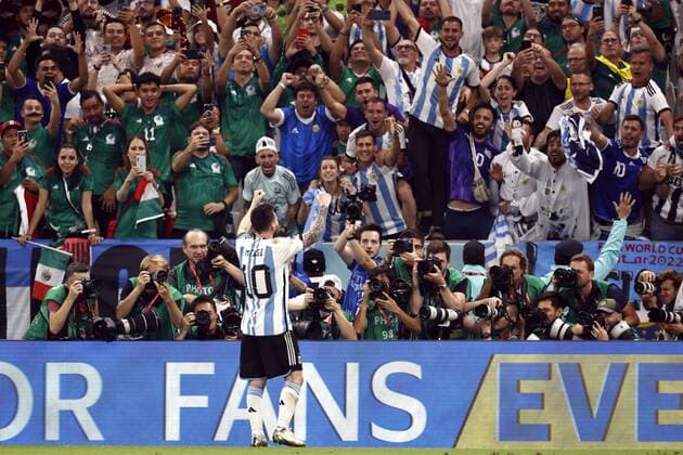 LUSAIL CITY - Lionel Messi of Argentina celebrates the 1-0 during the FIFA World Cup, WM, Weltmeisterschaft, Fussball Qatar 2022 group C match between Argentina and Mexico at Lusail Stadium on November 26, 2022 in Lusail City, Qatar. AP Dutch Height MAURICE OF STONE FIFA World Cup Qatar 2022 2022 xVIxANPxSportx xMauricexvanxSteenxWKxIVx