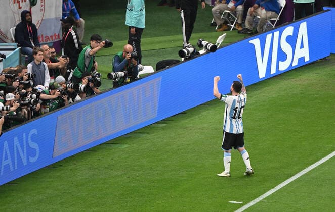 Fussball, Herren, Saison 2022 23, WM in Katar, Gruppe C (2. Spieltag), Argentinien - Mexiko im Lusail Iconic Stadium in Lusail, Lionel Messi (Argentinien), Jubel nach Tor zum 1:0, 26.11. 2022, Copyright: xMatthiasxKochx