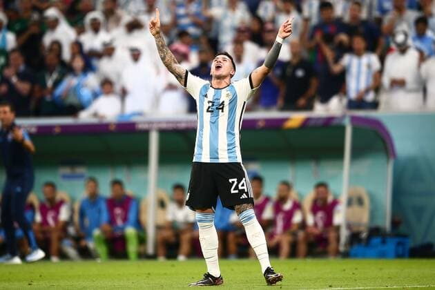 Mandatory Credit: Photo by Michael Zemanek Shutterstock (13634795cj) Enzo Fernandez of Argentina celebrates after scoring a goal (2-0) Argentina v Mexico, FIFA World Cup, WM, Weltmeisterschaft, Fussball 2022, Group C, Football, Lusail Stadium, Al Daayen, Qatar - 26 Nov 2022 Editorial Use Only Argentina v Mexico, FIFA World Cup 2022, Group C, Football, Lusail Stadium, Al Daayen, Qatar - 26 Nov 2022 Editorial Use Only Copyright: xMichaelxZemanek Shutterstockx 13634795cj