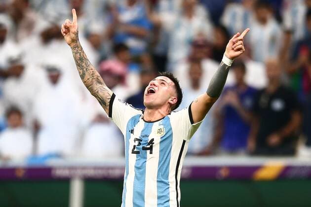 Mandatory Credit: Photo by Michael Zemanek Shutterstock (13634795ck) Enzo Fernandez of Argentina celebrates after scoring a goal (2-0) Argentina v Mexico, FIFA World Cup, WM, Weltmeisterschaft, Fussball 2022, Group C, Football, Lusail Stadium, Al Daayen, Qatar - 26 Nov 2022 Editorial Use Only Argentina v Mexico, FIFA World Cup 2022, Group C, Football, Lusail Stadium, Al Daayen, Qatar - 26 Nov 2022 Editorial Use Only Copyright: xMichaelxZemanek Shutterstockx 13634795ck