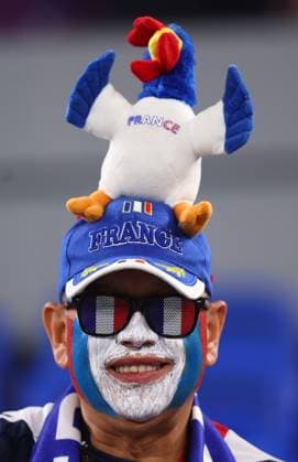 Doha, Qatar, 26th November 2022. French fans during the FIFA World Cup, WM, Weltmeisterschaft, Fussball 2022 match at Stadium 974, Doha. Picture credit should read: David Klein Sportimage EDITORIAL USE ONLY. No use with unauthorised audio, video, data, fixture lists, club league logos or live services. Online in-match use limited to 120 images, no video emulation. No use in betting, games or single club league player publications. SPI-2066-0004