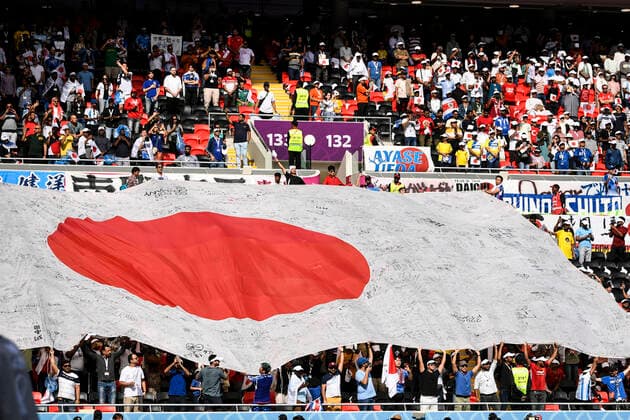 Foto LaPresse - Fabio Ferrari 27 Novembre 2022 Doha, Qatar - - Calcio - Qatar 2022 - Coppa del Mondo Fifa - Giappone v Costa Rica - Gruppo E - Fase a Gironi - Ahmad Bin Ali Stadium.Nella foto:tifosi Giappone November 27, 2022 Doha, Qatar - sport - Soccer - Qatar 2022- FIFA World Cup, WM, Weltmeisterschaft, Fussball - Japan v Costa Rica - Group E - group stage - Ahmad Bin Ali Stadium.In the pic:Japan s supporter  Copyright: xFabioxFerrarix LaPressex