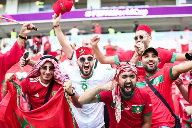 Mandatory Credit: Photo by Michael Zemanek Shutterstock (13634893a) Morocco Fans enjoy the pre-match atmosphere Belgium v Morocco, FIFA World Cup, WM, Weltmeisterschaft, Fussball 2022, Group F, Football, Al Thumama Stadium, Doha, Qatar - 27 Nov 2022 Editorial Use Only Belgium v Morocco, FIFA World Cup 2022, Group F, Football, Al Thumama Stadium, Doha, Qatar - 27 Nov 2022 Editorial Use Only  Copyright: xMichaelxZemanek Shutterstockx 13634893a