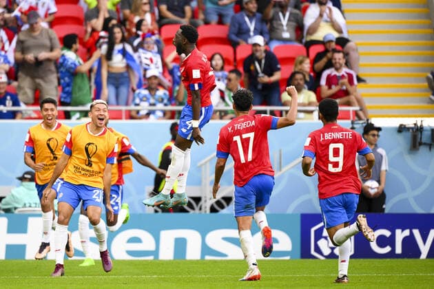 joie des joueurs du Costa Rica apres le but de FULLER Keysher (CRC) FOOTBALL : Japon vs Costa Rica - Groupe E - coupe du Monde Qatar 2022 - 27 11 2022 JBAutissier Panoramic 