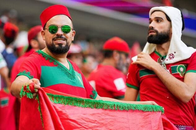 Mandatory Credit: Photo by Dave Shopland Shutterstock (13634894m) Morocco fans enjoy the pre-match build up Belgium v Morocco, FIFA World Cup, WM, Weltmeisterschaft, Fussball 2022, Group F, Football, Al Thumama Stadium, Doha, Qatar - 27 Nov 2022 Editorial Use Only Belgium v Morocco, FIFA World Cup 2022, Group F, Football, Al Thumama Stadium, Doha, Qatar - 27 Nov 2022 Editorial Use Only  Copyright: xDavexShopland Shutterstockx 13634894m