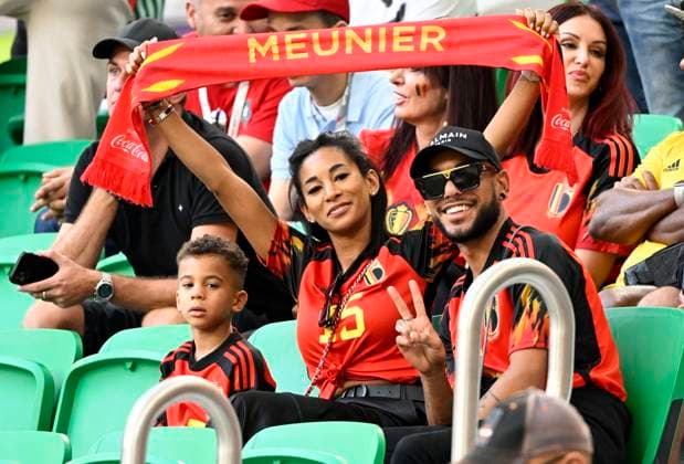 DOHA, QATAR - NOVEMBER 27 : Panzokou Deborah, wife of Meunier Thomas during the FIFA World Cup, WM, Weltmeisterschaft, Fussball Qatar 2022 Group F match between Belgium and Morocco at the Al Thumama Stadium on November 27, 2022 in Doha, Qatar, 27 11 2022 ( Belgium v Morocco - FIFA World Cup Qatar 2022 PhotoNews Panoramic 