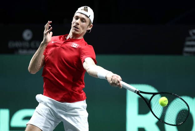 Day Six - Davis Cup Finals 2022 MALAGA, SPAIN - NOVEMBER 27: Denis Shapovalov of Canada returns a ball to Thanasi Kokkinakis of Australia during the Davis Cup by Rakuten Finals 2022 Final match between Australia and Canada at Palacio de los Deportes Jose Maria Martin Carpena on November 27, 2022 in Malaga, Spain. SanjinxStrukic PIXSELL