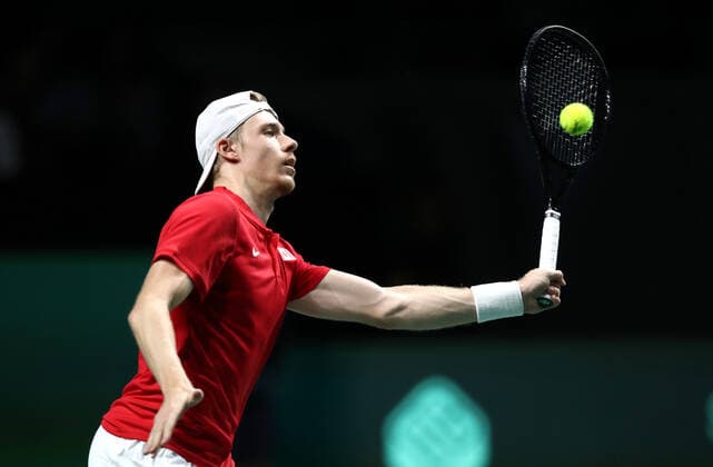 Day Six - Davis Cup Finals 2022 MALAGA, SPAIN - NOVEMBER 27: Denis Shapovalov of Canada returns a ball to Thanasi Kokkinakis of Australia during the Davis Cup by Rakuten Finals 2022 Final match between Australia and Canada at Palacio de los Deportes Jose Maria Martin Carpena on November 27, 2022 in Malaga, Spain. SanjinxStrukic PIXSELL