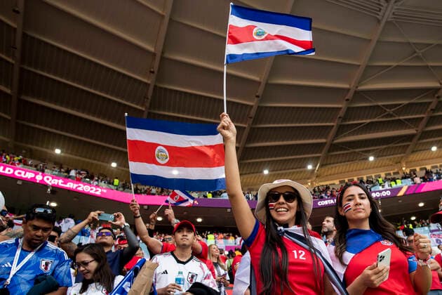 DOHA, QATAR - NOVEMBER 27: Costa Rica fans celebrate after the FIFA World Cup, WM, Weltmeisterschaft, Fussball Qatar 2022 Group E match between Japan and Costa Rica at Ahmad Bin Ali Stadium on November 27, 2022 in Doha, Qatar. (Photo by Sebastian Frej) WCS  Copyright: xSebastianxFrej